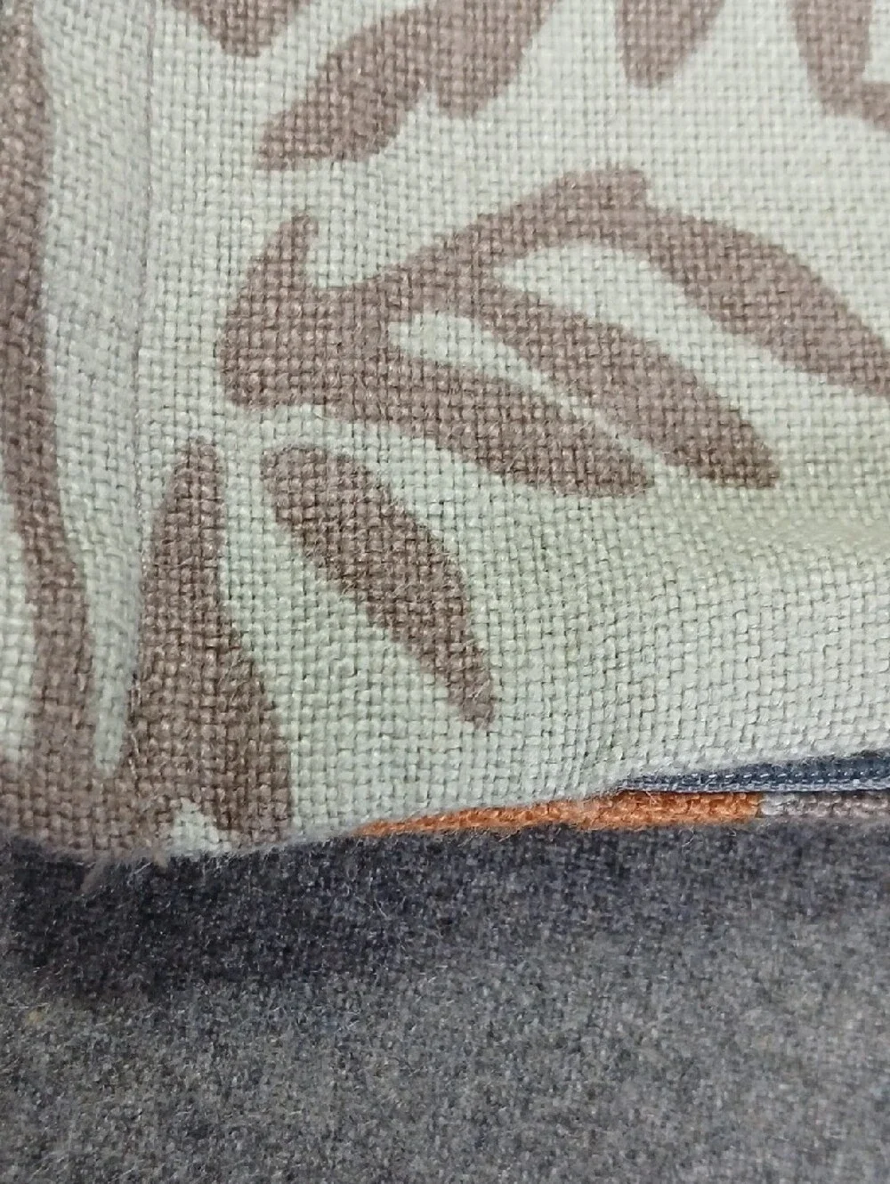 Pair of Linen Light gray Floral Lovebirds with Orange Accents